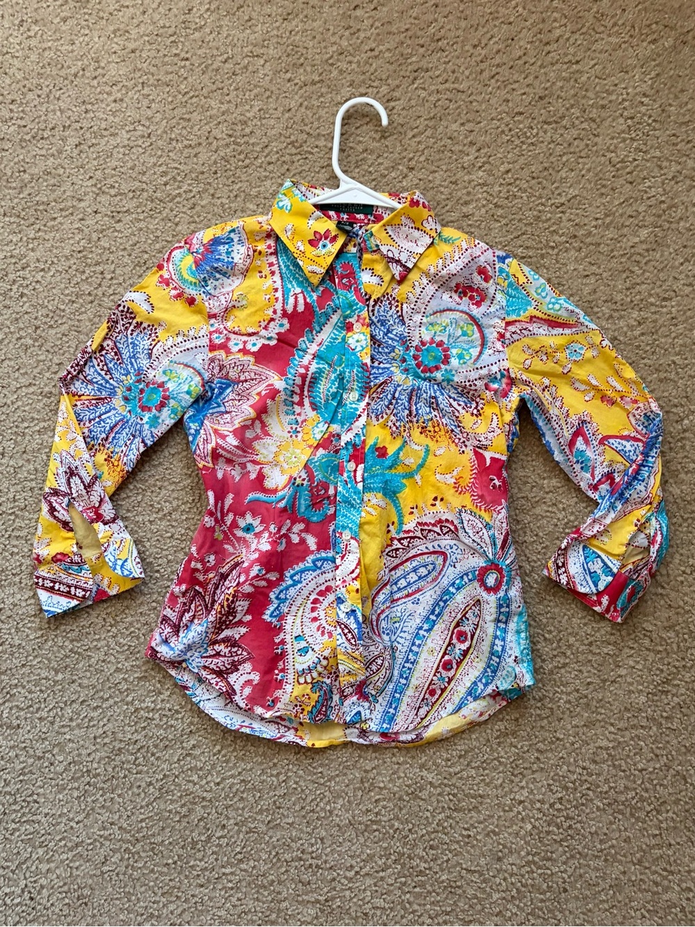 Ralph Lauren Girls' Paisley Button-Down in Yellow & Red
